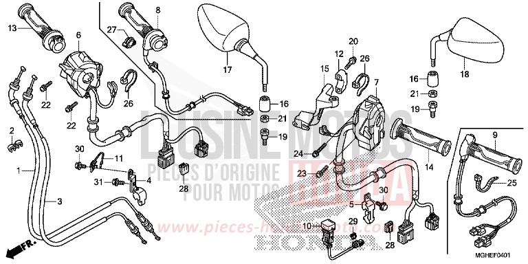 COMMUTATEUR/CABLE/MIROIR (VFR1200XD/XDA/XDL/XDS) de VFR1200X "Crosstourer" DCT PEARL COSMIC BLACK (NHA64) 2014